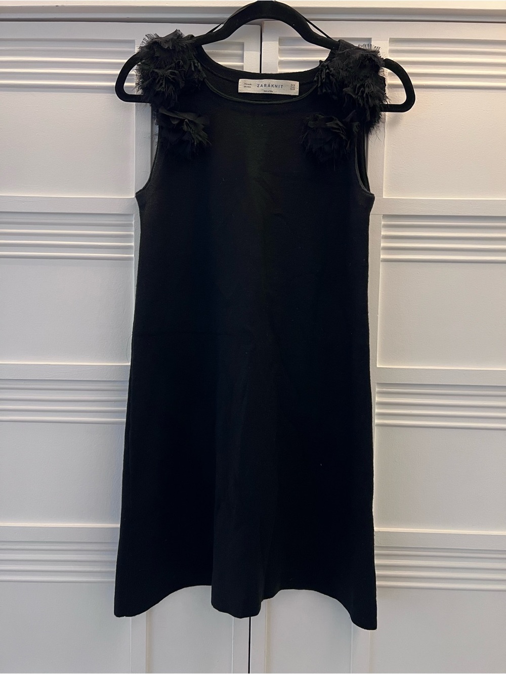 Zara Black Sleeveless Mini Dress with Feather Shoulder Detail
